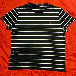 Ralph Lauren Men's Navy and White Striped Tee